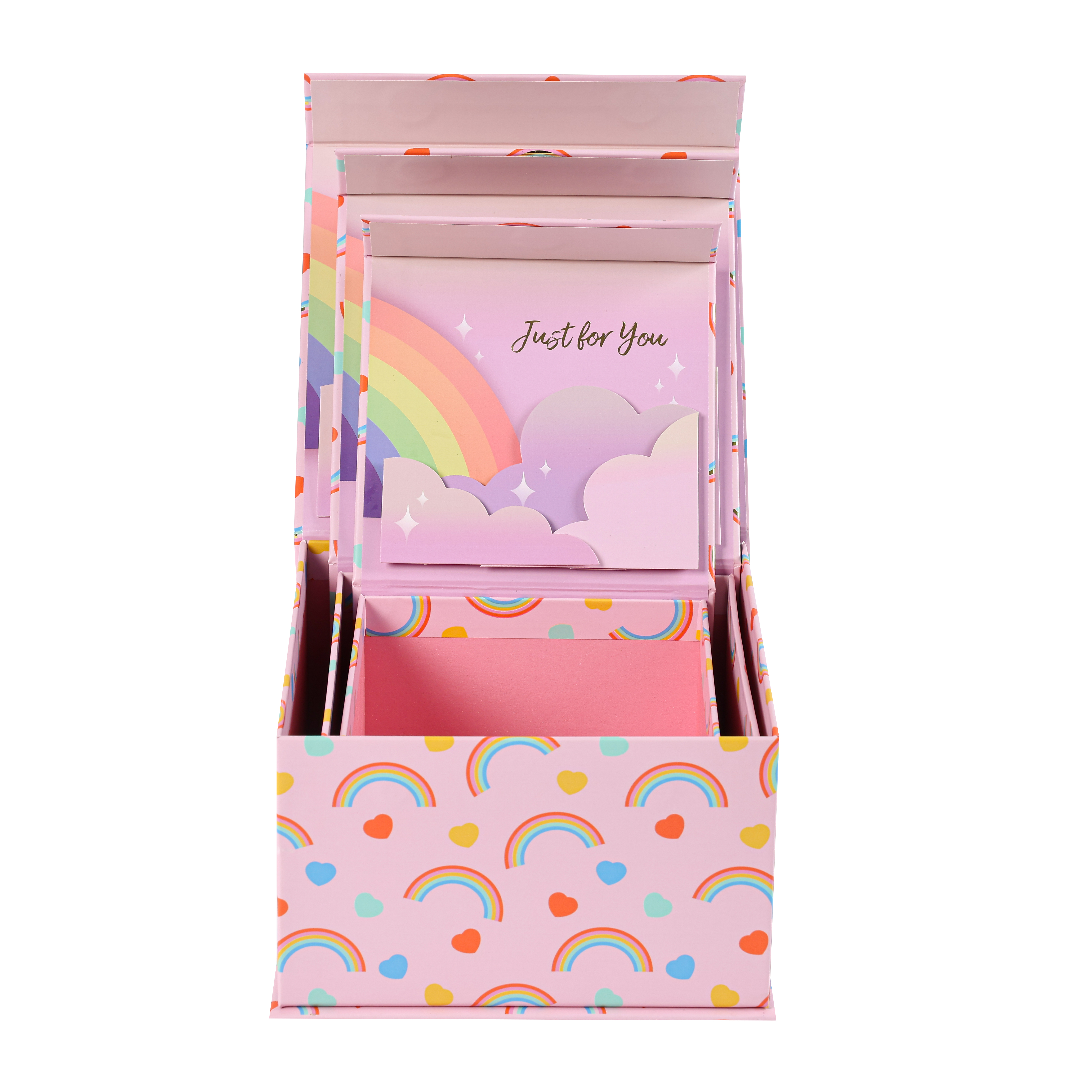 Pink Rainbow Gift Paper Box Three-piece Set GB002